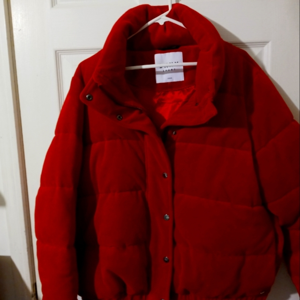 DKNY SPORT RED PUFFER VELOUR JACKET XL